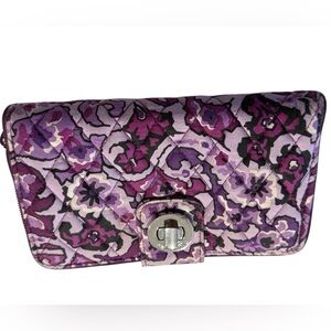 Vera Bradley Floral Quilted Turn Lock RFID Wallet in Purple Paisley